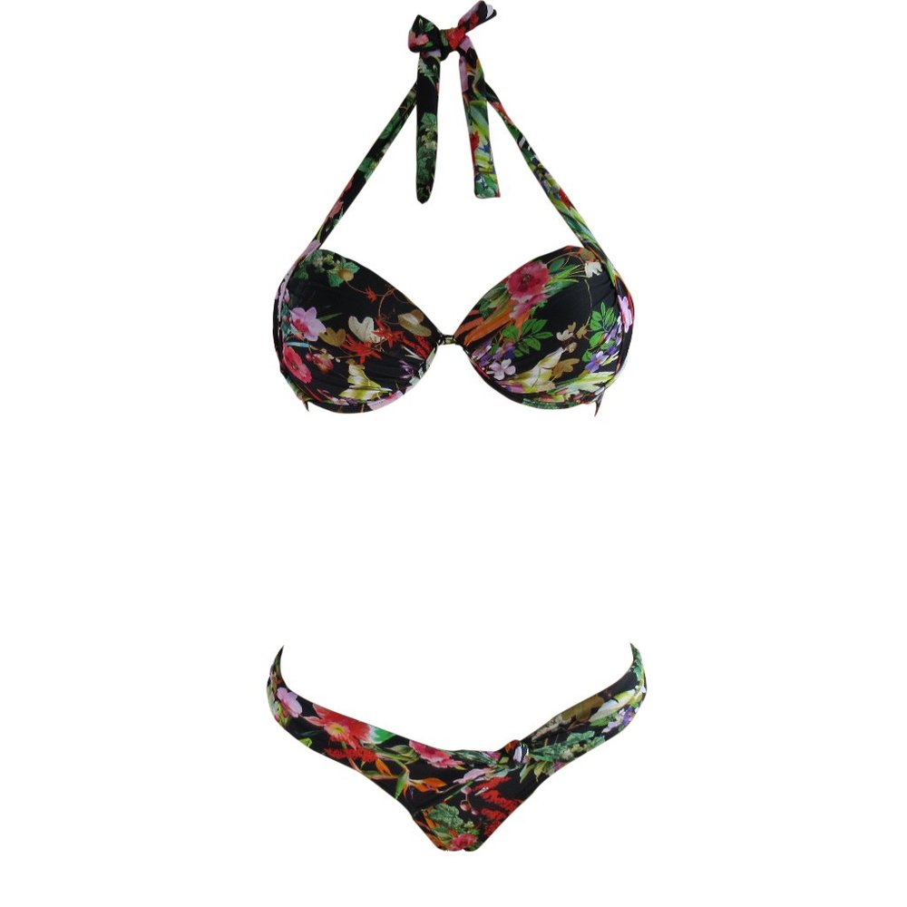Black Floral Padded Push Up Bikini